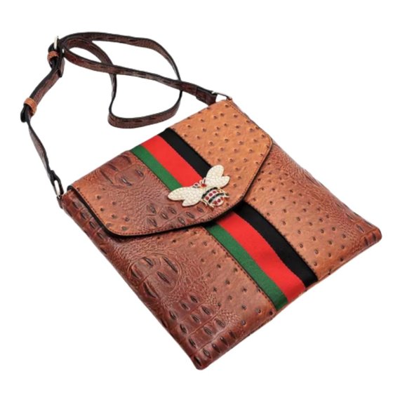 OSTRICH CROC QUEEN BEE STRIPE FLAP OVER CROSSBODY BAG|CROSSBODY PURSE - Picture 3 of 5